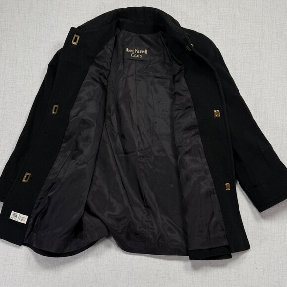 Vintage Anne Klein II Wool Coat Black Button Front Mid Length Chest Size 46" - Picture 6 of 13